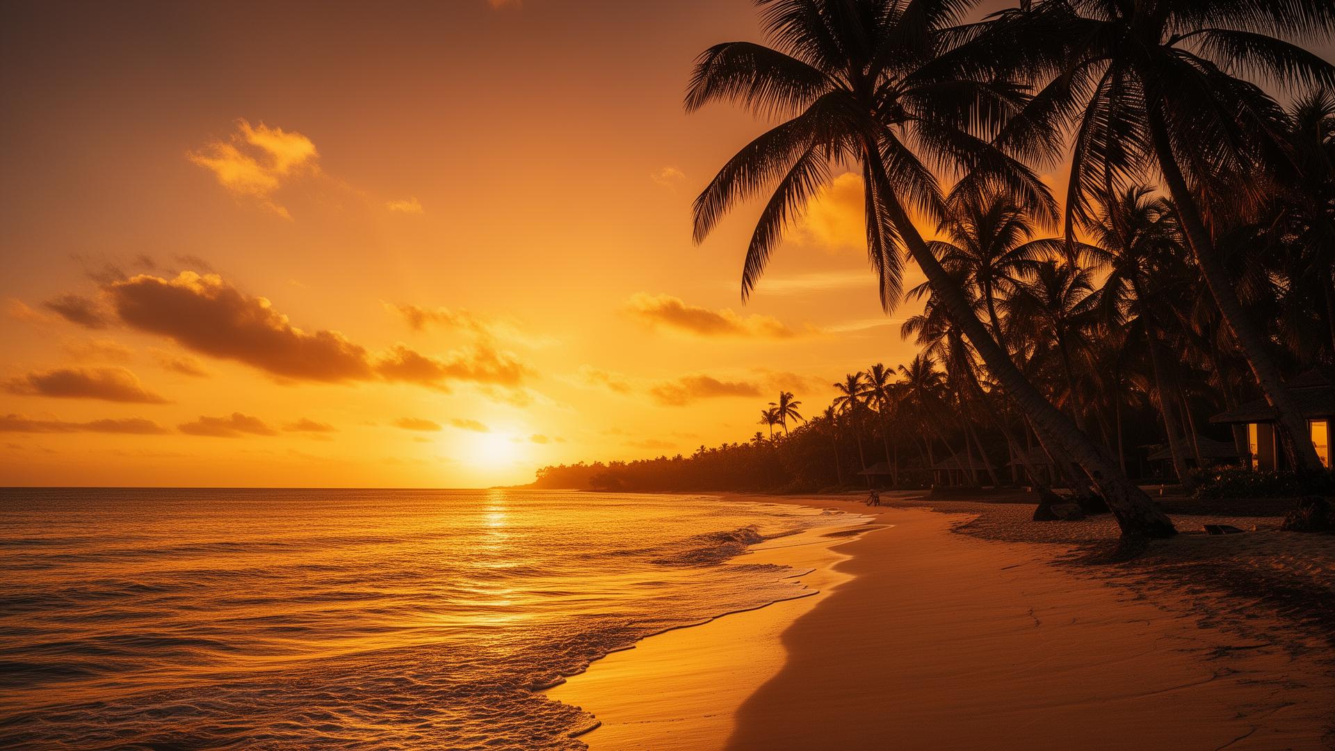 Tropical beach sunset with palms